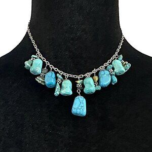 Blue Howlite Necklace 16 Inch Length Toggle Closure Boho Style